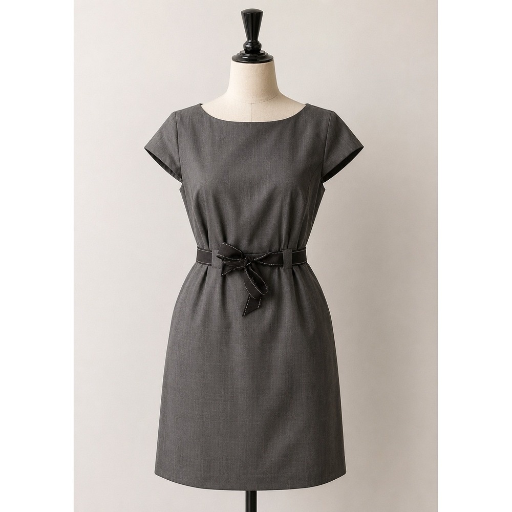 Studio 1 Gray Plaid Cap Sleeve Sheath Dress with Bow Belt Accent Size 8 - Picture 1 of 12